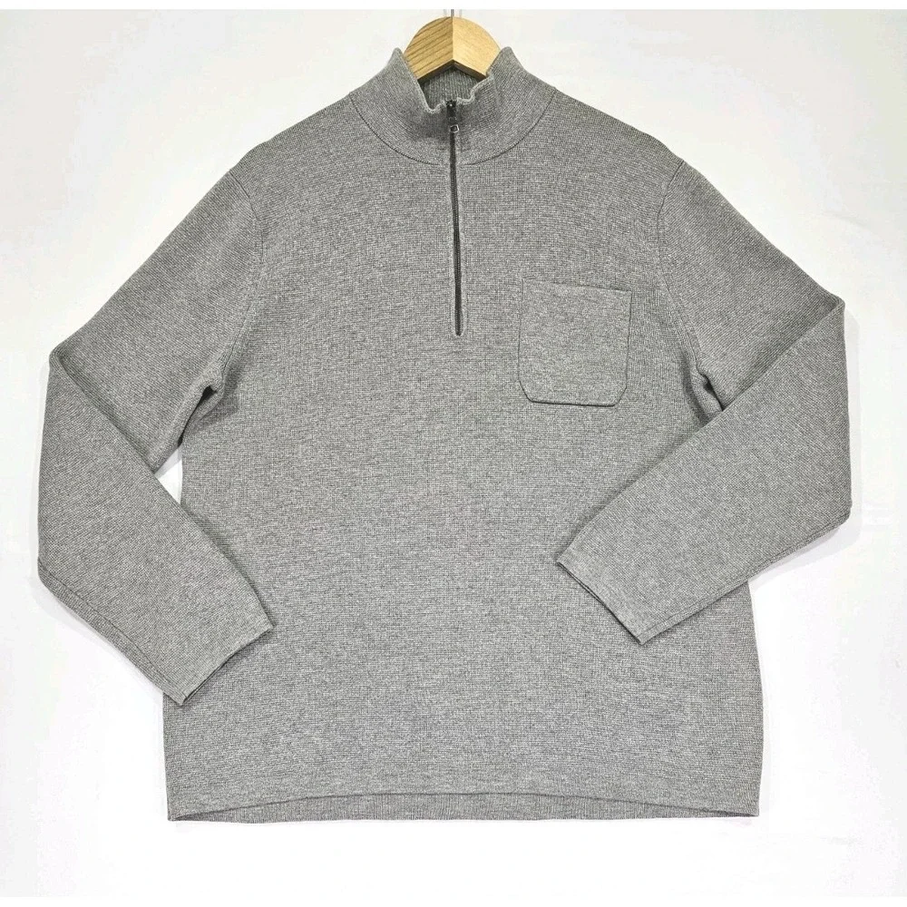Banana Republic Men Large Grey Quarter Half Zip Thick Warm Cozy Sweater W Pocket